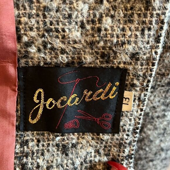 Vintage Jocardi tweed coat leather trim waist tie - Picture 14 of 16